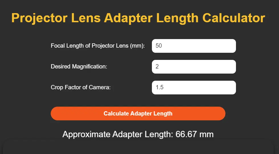 Projector Lens Adapter Length Calculator